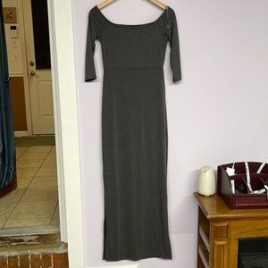 Grey 3/4 sleeve maxi dress with side slits size Large Junior
